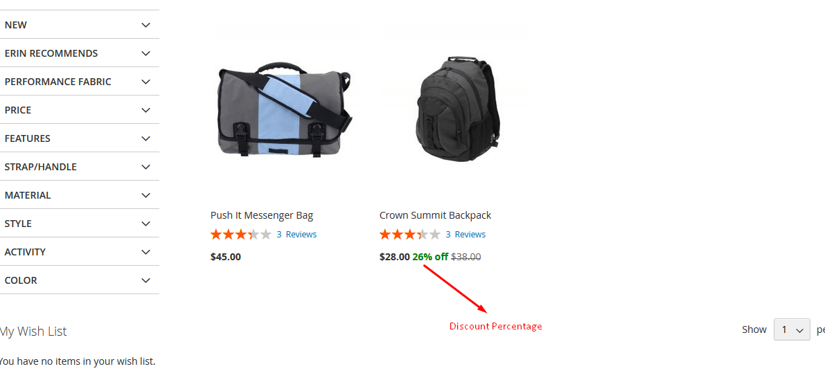 Show Discount Percentage